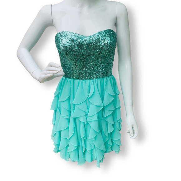 WINDSOR Sequin Bodice Strapless Ruffle Mini Dress - Picture 1 of 8
